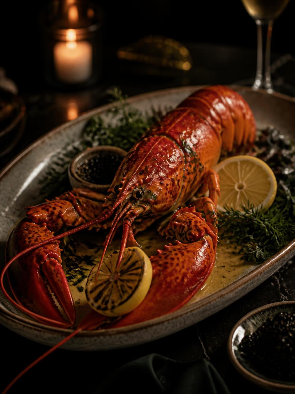 Guest dining on seafood in the 5Oceans dining room