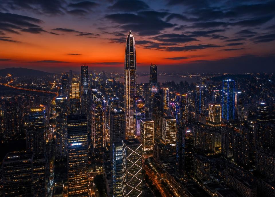 City skyline at dusk seen from 5Oceans